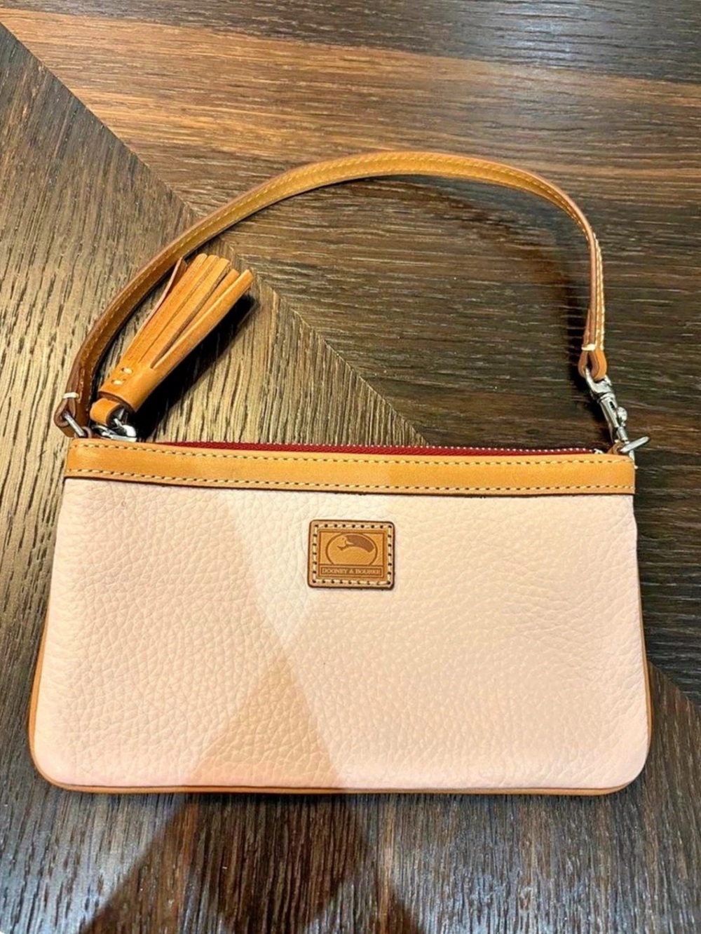 Dooney & Bourke Pebble Grain Large Slim Wristlet Shoulder Bag Pink & Brown